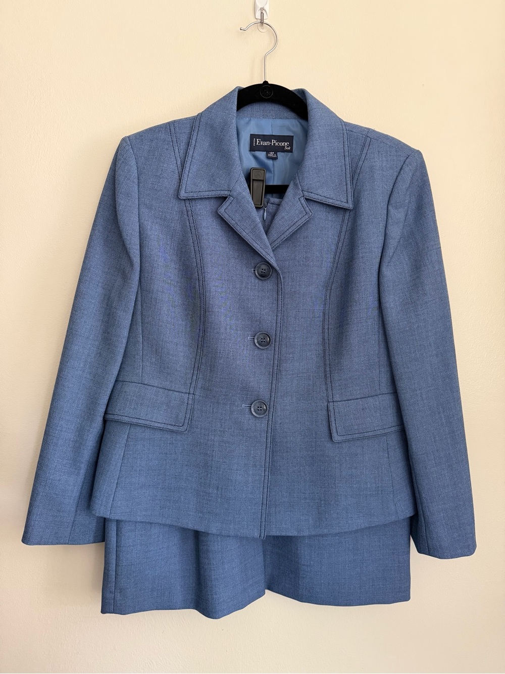 EVAN-PICONE 2pc Classic Blazer/Skirt Suit - Women's Size 12P Petite - Blue Tweed